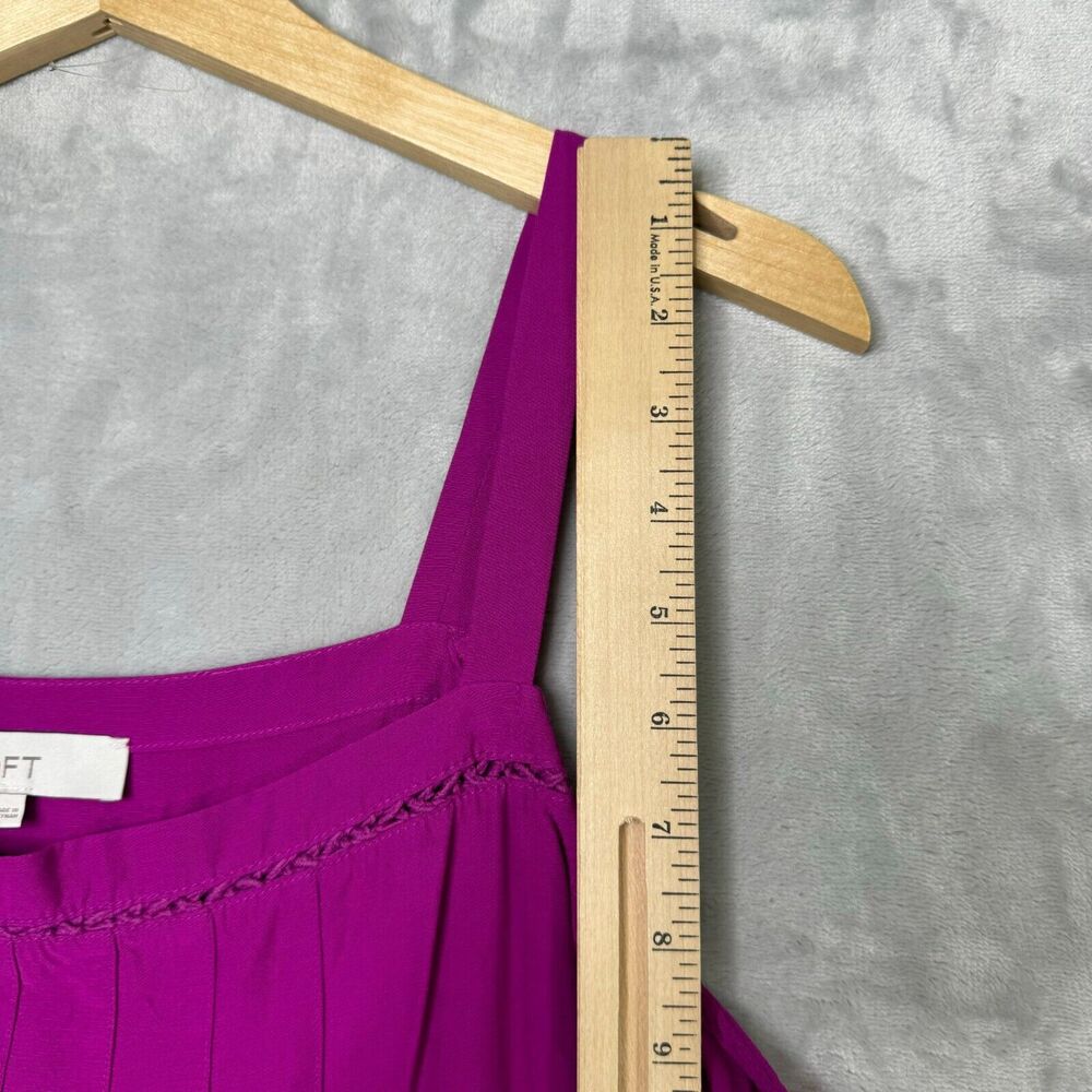 LOFT Top Womens Large Purple Tank Pleated Applique Lace Rayon - Picture 7 of 8